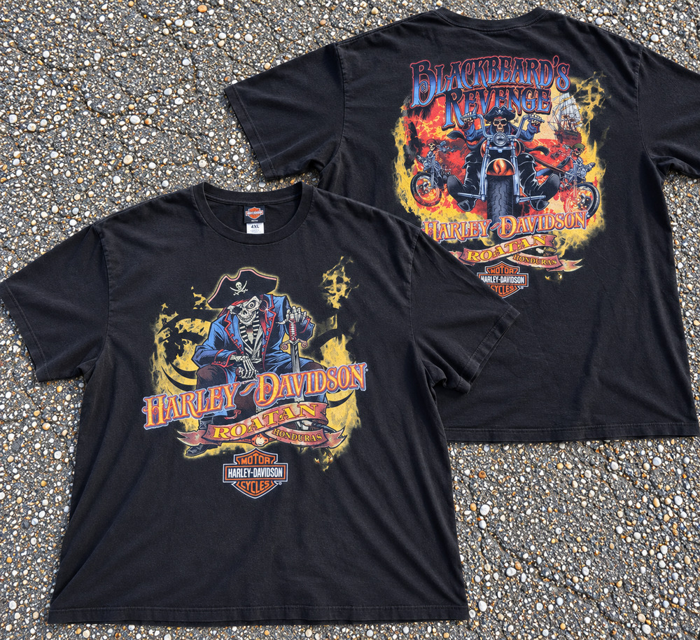 Harley Davidson Blackbeard's Revenge Roatan Honduras T Shirt 4XL Pirate Biker